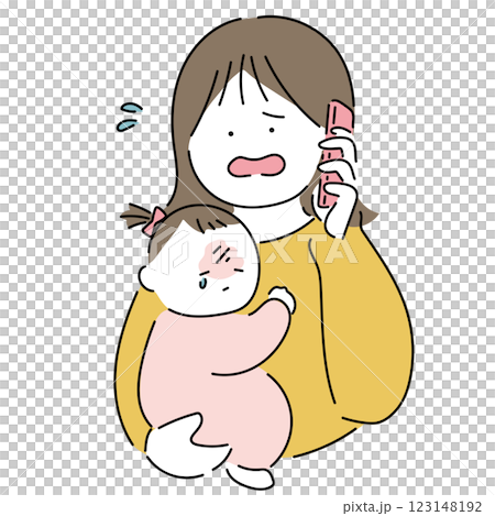 色々なお母さんと赤ちゃん「大変だ!」_ナチュラル 色々なお母さんと赤ちゃん「大変だ!」_ナチュラル 123148192