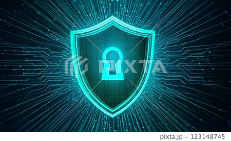 データを守るサイバーセキュリティ、ネットワークセキュリティのイメージの3DCGイラスト 123148745