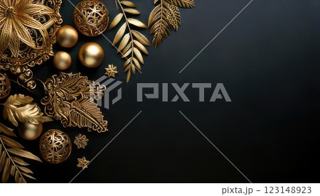 《AI画像》金色の豪華な飾り付けと黒色の背景素材 123148923