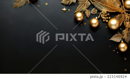 《AI画像》金色の豪華な飾り付けと黒色の背景素材 123148924