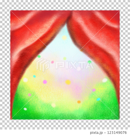 Colorful square background with stage curtain, soft spring background crayon illustration 123149076