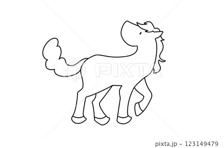 振り向く馬のシンプルな線画イラスト 123149479