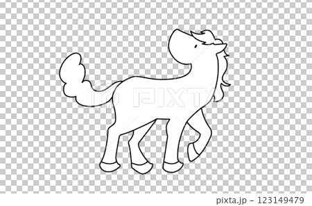 振り向く馬のシンプルな線画イラスト 123149479