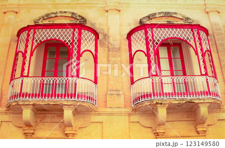 Old Maltese Wooden Balcony in Mdina, Malta Historic Architecture of the Silent City 123149580