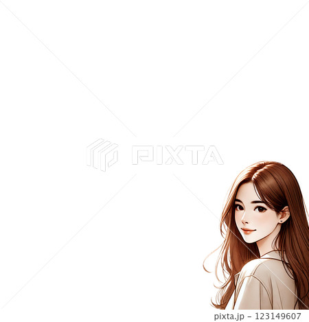 美しい笑顔の女性の水彩画風イラスト素材（背景透過）SNSバナー広告用AI生成 123149607