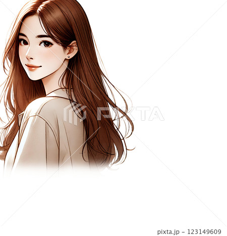 美しい女性の笑顔イラスト素材(背景透過)SNSバナー広告用AI生成 美しい女性の笑顔イラスト素材(背景透過)SNSバナー広告用AI生成 123149609