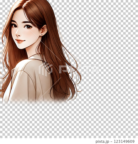 美しい女性の笑顔イラスト素材(背景透過)SNSバナー広告用AI生成 美しい女性の笑顔イラスト素材(背景透過)SNSバナー広告用AI生成 123149609