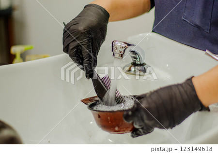 Salon Tool Cleaning Hairdressing Hygiene Professional Care Salon Tool Cleaning Hairdressing Hygiene Professional Care 123149618