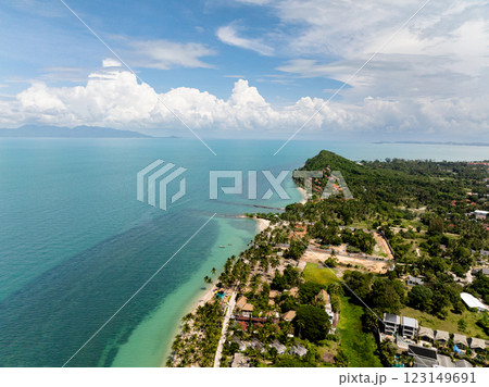 Island landscape featuring tropical vegetation, sandy beaches, and calm turquoise waters under a sunny sky. Koh Samui, Thailand. Island landscape featuring tropical vegetation, sandy beaches, and calm turquoise waters under a sunny sky. Koh Samui, Thailand. 123149691