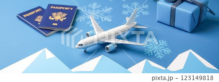 Adventure and Holiday Travel Concept Toy Airplane, Passports, and Gift copy space Adventure and Holiday Travel Concept Toy Airplane, Passports, and Gift copy space 123149818