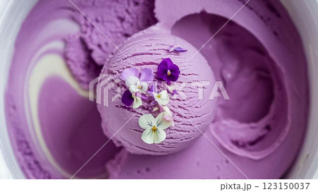 Purple blueberry Ice Cream with Edible Flowers 123150037