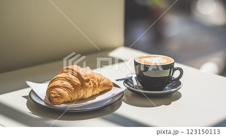 Croissant and Coffee Close Up Minimalist Cafe Photography  123150113
