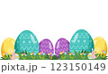 Colorful Easter Eggs and Cute Bunny Illustration Festive Spring Holiday Background copy space  123150149