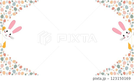 Easter Frame with Cute Bunnies and Soft Pastel Floral Eggs on withe background , copy space ,banner Easter Frame with Cute Bunnies and Soft Pastel Floral Eggs on withe background , copy space ,banner 123150169