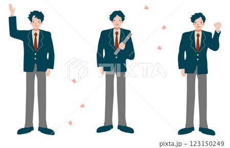 桜が舞う季節、笑顔の高校生たちのイラスト素材 桜が舞う季節、笑顔の高校生たちのイラスト素材 123150249