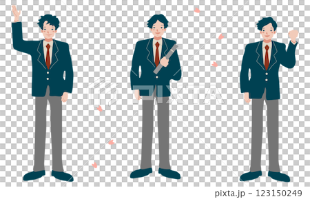 桜が舞う季節、笑顔の高校生たちのイラスト素材 桜が舞う季節、笑顔の高校生たちのイラスト素材 123150249