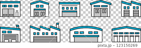 Logistics, warehouse, factory building exterior illustration icon 3 123150269