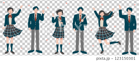 Smiling high school students (male and female) in the season of cherry blossoms 123150301