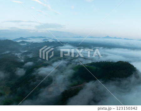 Drone aerial view of landscape mountains view in summer season,High angle view over countryside at northern Vietnam Drone aerial view of landscape mountains view in summer season,High angle view over countryside at northern Vietnam 123150342