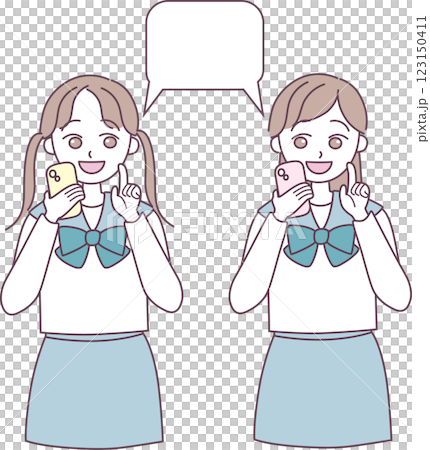 友達同士で仲良くスマホの情報を共有する女子中高生 友達同士で仲良くスマホの情報を共有する女子中高生 123150411