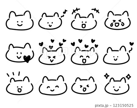 喜び笑うかわいい猫の手描き顔文字セット 喜び笑うかわいい猫の手描き顔文字セット 123150525