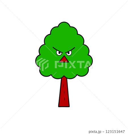 Angry Tree Character Cartoon Illustration Expressive Nature Icon for Campaigns Branding and T Shirt Design 123151647