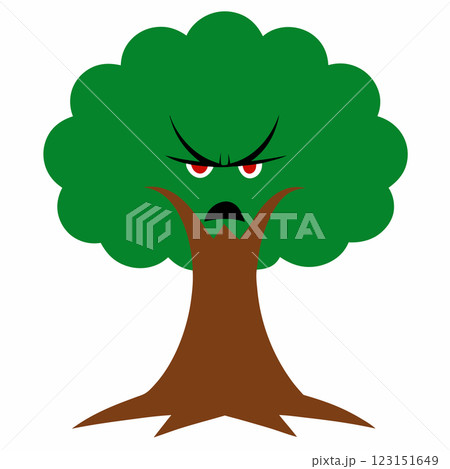 Angry Tree Character Cartoon Illustration Expressive Nature Icon for Campaigns Branding and T Shirt Design 123151649