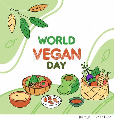 World Vegan Day Illustration with Fresh Vegetables and Fruits in Heart Shape 123151982