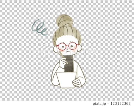 A troubled woman holding a document and a pen - watercolor 123152362