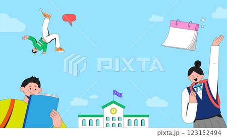 Video thumbnail illustration showing the daily life of going to school in the new semester 123152494