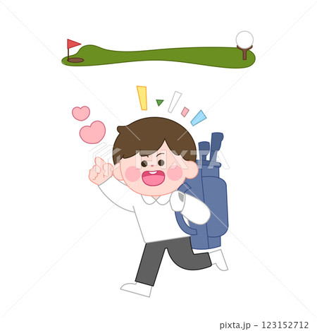 A character walking with a golf bag on his back 123152712