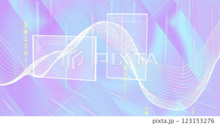Waveform and data processing image over abstract geometric background 123153276