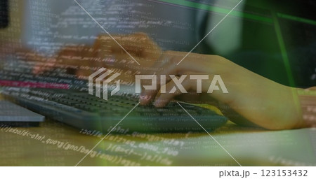 Image of financial data processing over diverse business people using computers 123153432