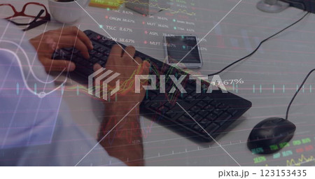 Image of financial data processing over caucasian man using computer Image of financial data processing over caucasian man using computer 123153435