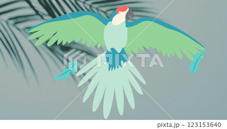 Image of silhouettes of palm trees and parrot over gray background 123153640