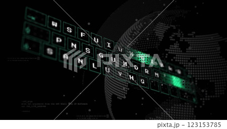 Image of data processing over globe on black background Image of data processing over globe on black background 123153785