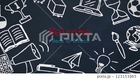 Image of welcome back to school text over school items icons 123153865