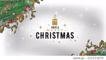 Image of merry christmas text over decorations 123153879