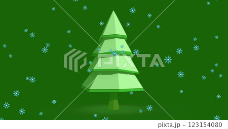 Image of snow falling over christmas tree on green background 123154080