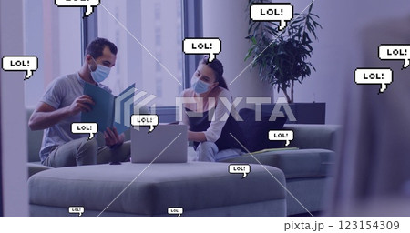 Image of text and data processing over diverse business people in office Image of text and data processing over diverse business people in office 123154309