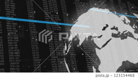 Image of digital data processing and globe over black background 123154468