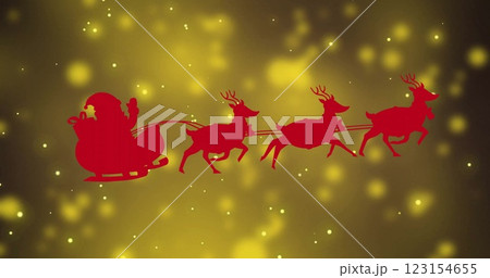 Image of santa in sleigh over yellow spots 123154655