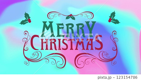 Image of merry christmas text over christmas decorations on glowing vibrant background Image of merry christmas text over christmas decorations on glowing vibrant background 123154786