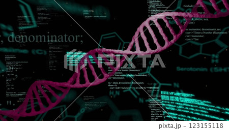 Image of dna strand and data processing over dark background Image of dna strand and data processing over dark background 123155118