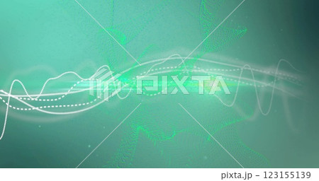 Image of light trails and data processing over green background Image of light trails and data processing over green background 123155139
