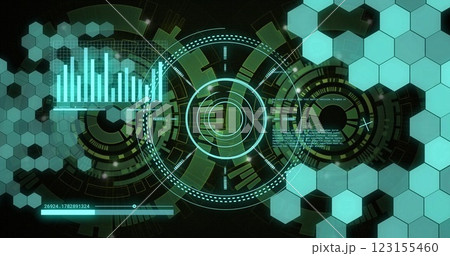 Futuristic data visualization and analysis image with graphs and hexagonal shapes Futuristic data visualization and analysis image with graphs and hexagonal shapes 123155460