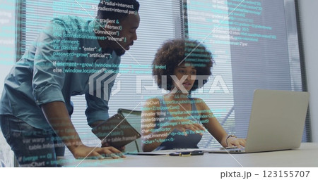 Image of digital data processing over diverse business people in office 123155707