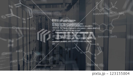 Image of chemical formula and data processing over server room 123155804