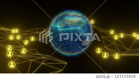 Glowing network connections and data processing image over digital globe 123155919