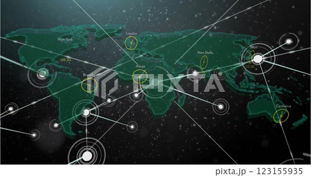 World map with interconnected cities and time zones, global network image World map with interconnected cities and time zones, global network image 123155935